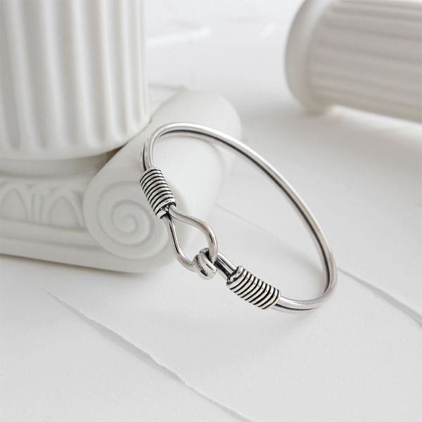 

real 925 sterling silver bangles women 2019 vintage silver braided bangle bracelet jewelry pulceras y brazaletes mujer, Black