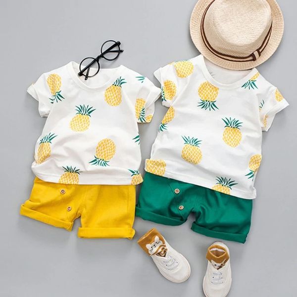 

boys' clothing sets summer round neck t-shirt baby short-sleeved suit vest boy clothes two-piece 1-4 years children clothes, White