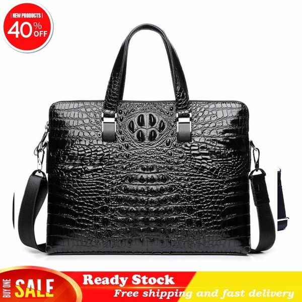 

real leather men's briefcase luxury crocodile pattern cowhide leather briefcase male shoulder bag commercial business bag best