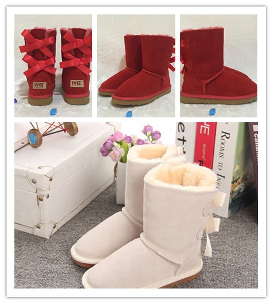 

new winter children's snow boots australia style waterproof cow suede leather winter girls outdoor boots brand ivg size eur 21-35, Black