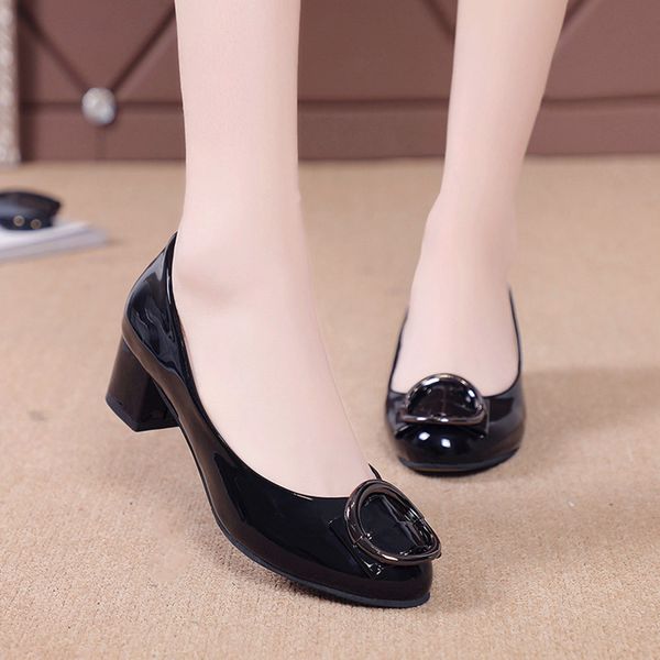 

summer new fashion women pumps slingbacks thick heels round toe shallow elegant slip on single shoes, Black
