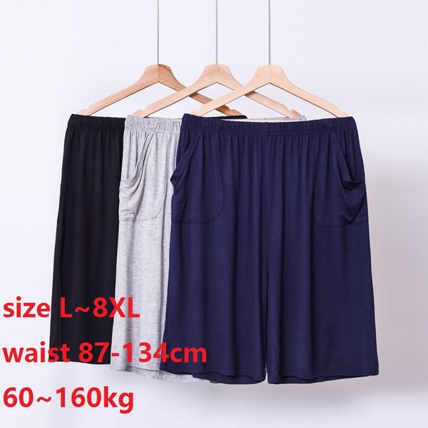 

men shorts plus size 7xl 8xl 60-150kg loose casual summer modal home large sleep pants stretch comfortable thin pants, Black;brown