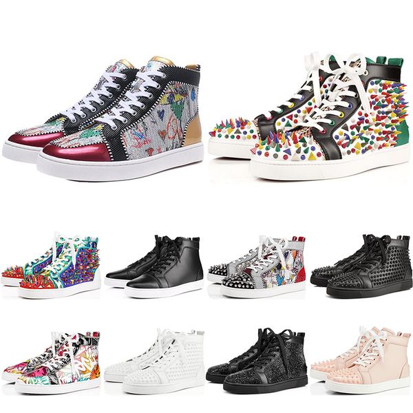 

breathable designer shoes studded spikes flats shoes red bottoms mens womens party lovers genuine leather sneakers casual sneakers, Black