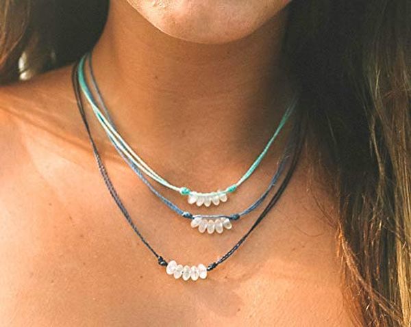 

sea glass choker necklace-handmade with recycled sea glass bead - beach jewelry-adjustable waterproof wax coated choker necklace, Golden;silver