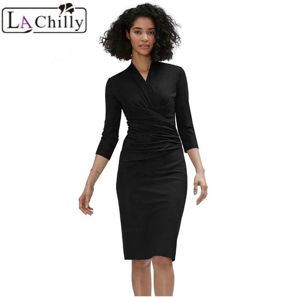 black long sleeve wrap midi dress