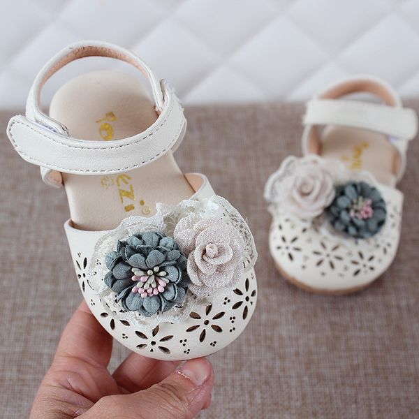 

2019 summer kids shoes leathers sweet flower children sandals for girls toddler baby breathable hollow out shoes, Black;red