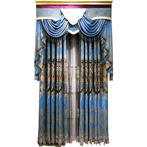 

european luxury chenille embroidery jacquard shade curtains for living dining room bedroom