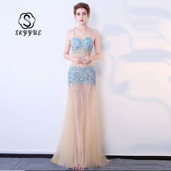 

skkyue evening dress 2019 diamond womwn party dresses sling sleeveless robe de soiree floor length formal evening gown h020, White;black