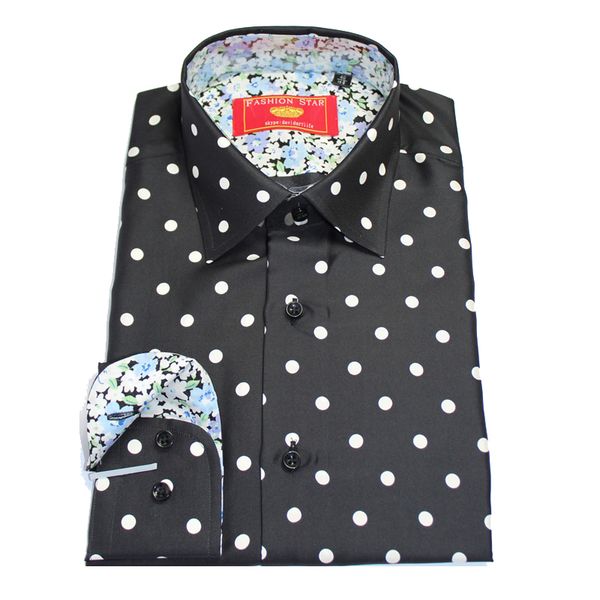 

custom tailor made men's bespoke shirts business formal wedding ware bespoke blouse silk black polka dot floral dress blouse, White;black