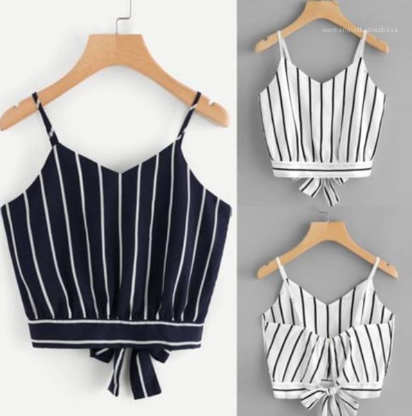 

crop fashion floral strpe printed camis tanks casual spaghetti strap blouse tees womens v neck, White