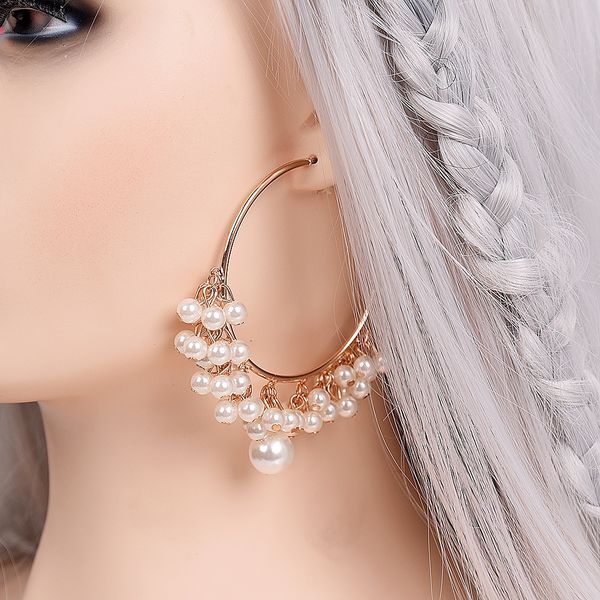 

fashion simple exaggerated popular european and american new pearl ring earrings net red texture party gifts, Silver