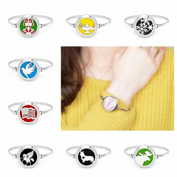 

winged horse enamel dog diffuser locket bangle 316 l stainless steel essential oil diffuser locket bracelet 10pad christmas gift, Black