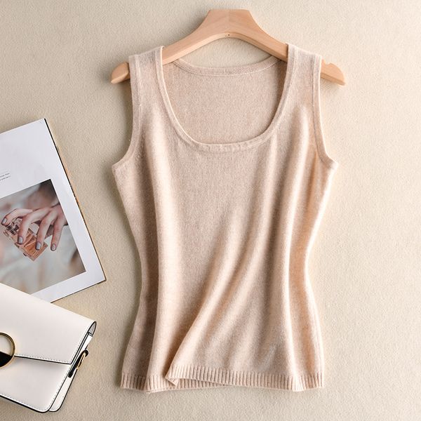 

attyyws summer women's round neck sleeveless pullover sweater solid color knitted cashmere camisole short fashion slim camisole, Black;white