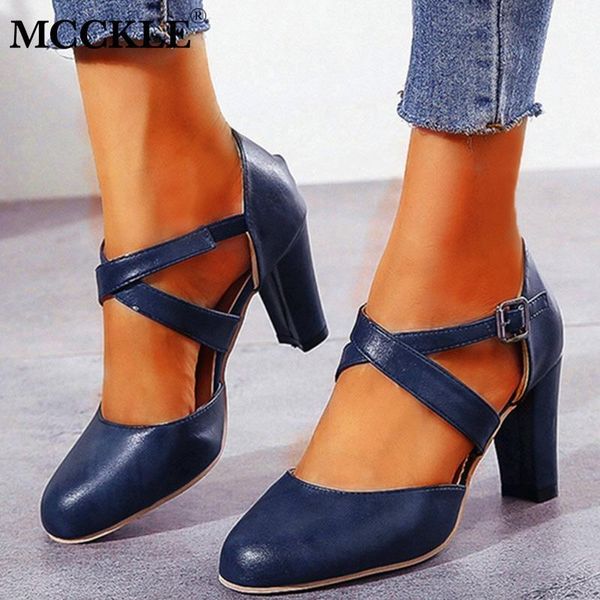 

mcckle women's pu leather high heel shoes ladies two piece cross women buckle strap pumps fashion female shoes woman footwear, Black