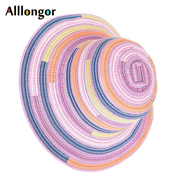 

summer 2019 bucket hats women wide brim korean sun hat rainbow striated bob chapeau fisherman fishing hats gorro pescador, Blue;gray