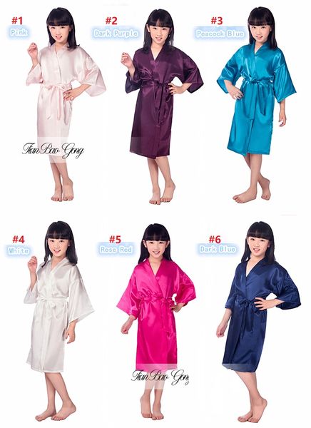 

8 colors 2-10years kids pajamas satin rayon solid kimono robe bathrobe children nightgown for spa party birthday k417, Blue;red