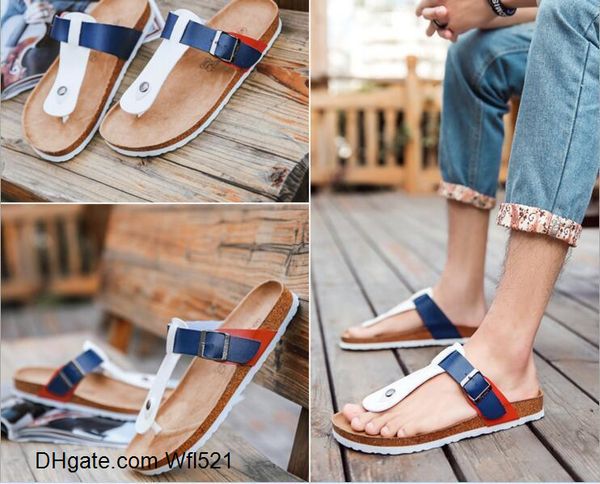 

new slippers flat genuine leather cork slippers men women shoes plus size casual beach cowhide women flip flops shoes sandals, Black