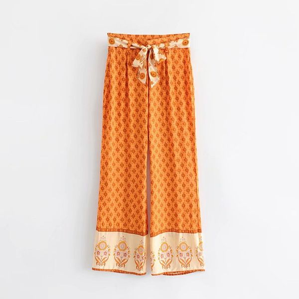 

lj40-82115 european and american fashionable orange sunflower broad-legged trousers, Black;white