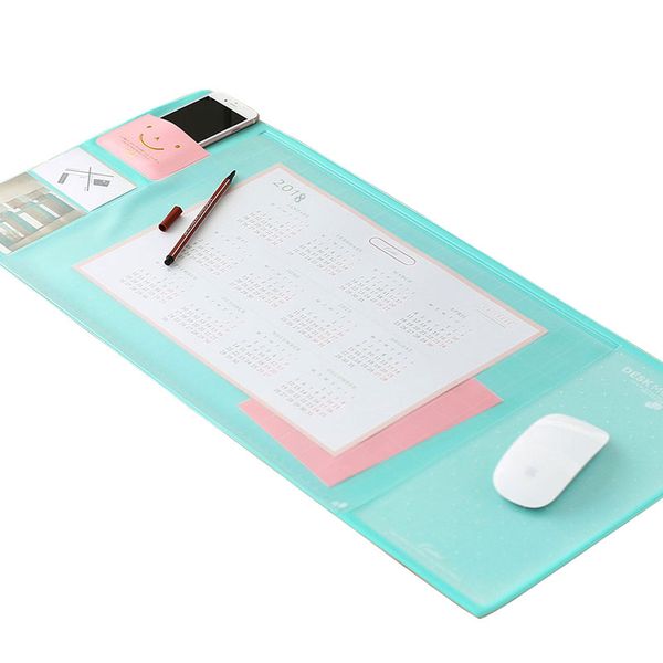 

korea stationery big thick non-slip desk pad pu+pvc double pen cover layer office computer desk mat learning pad pen bag