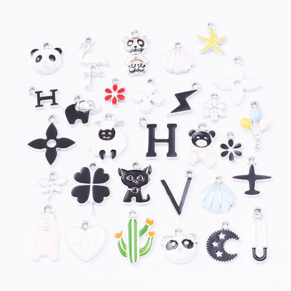 

20pcs random style white k mixed enamel styles zinc alloy charms pendants diy jewelry for necklace bracelet making accessaries, Bronze;silver