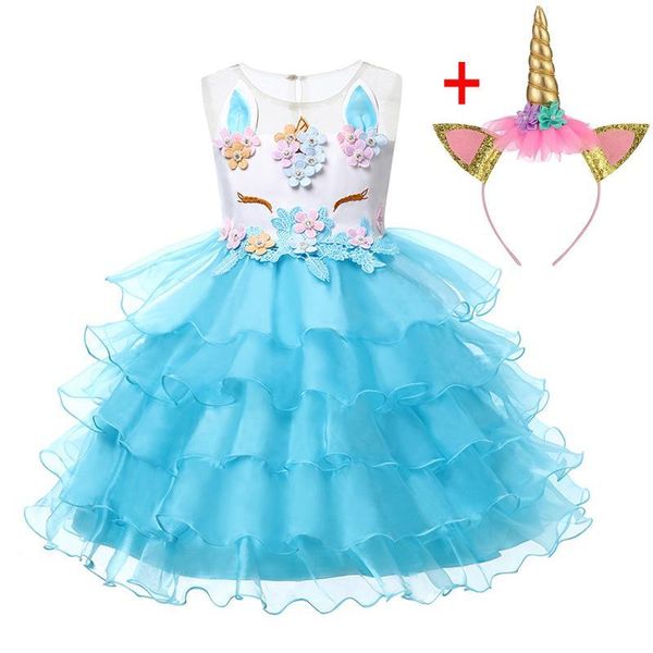 

kids girls unicorn wedding dresses mesh lace tutu dress sleeveless bow tie sash beaded solid dress perform party clothes, Red;yellow
