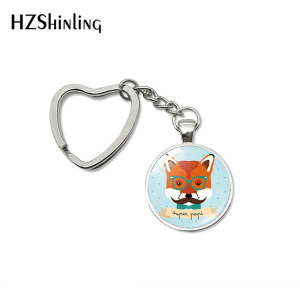 

2019 new fashion trendy super papy grandpa heart key chains art french design pattern glass dome keychains holder jewelry, Silver