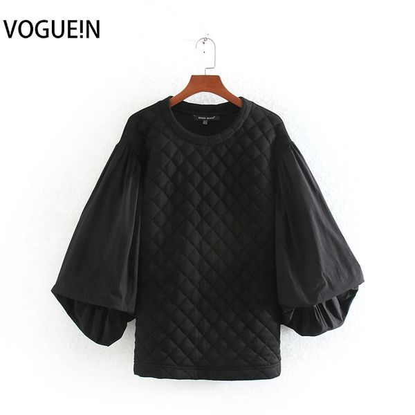 

voguein new womens fall/winter o-neck 3/4 sleeve black quilted sweetshirt hoodie wholesale