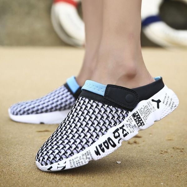 

sandalias hombre 2019 men sandals tenis summer breathable air mesh men lighted slippers beach mens leisure shoes plus size 39-46, Black