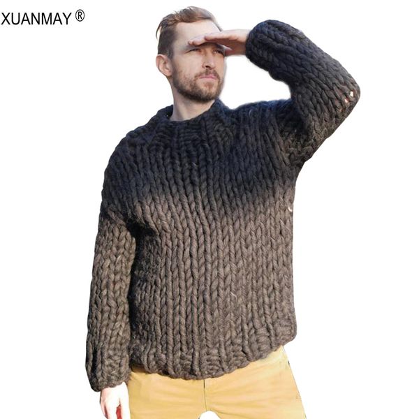 

spring super chunky men's sweater loose casual navy blue pullover sweater coat thick warm hand-knitted men's thick, White;black