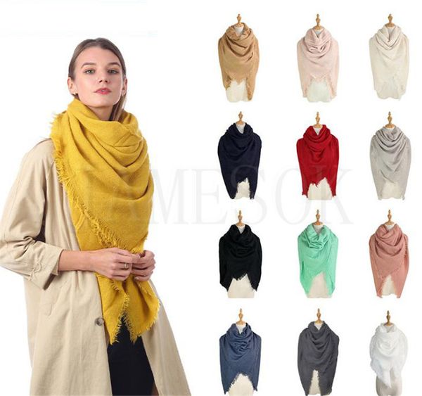 Fashion Woman Square Schal 140*140 cm Festkörper Quaste Langer Schal Übergroßer Winter warmer Schalpapier Pashmina Decke DC948