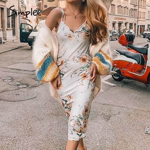 

simplee holiday beach floral print women dress spaghetti straps v neck female midi dress spring summer ladies dresses 2020, Black;gray