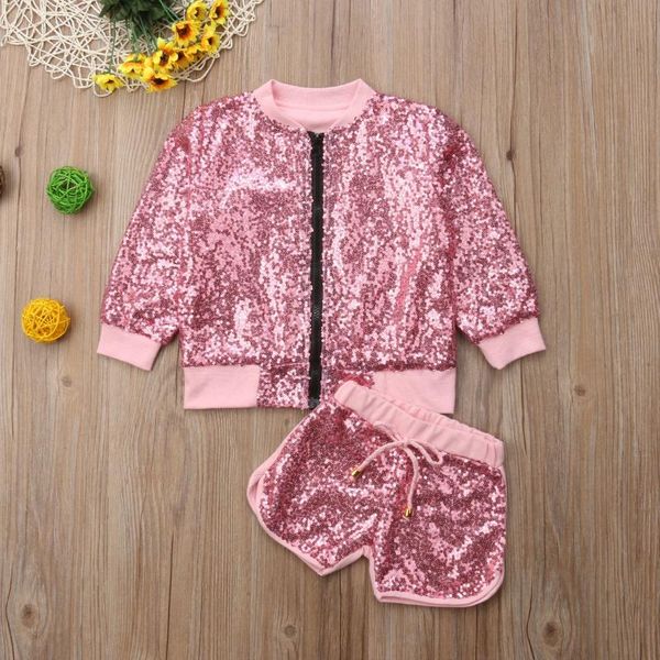 

pudcoco girl suit 1y-6y autumn toddler kid baby girl sequin zipper coat jacket shorts pants outfits, White