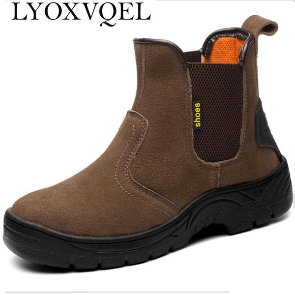 

men's breathable outdoor cow suede leather steel toe work boots shoes men anti-slip puncture proof safety shoes boots m314, Black
