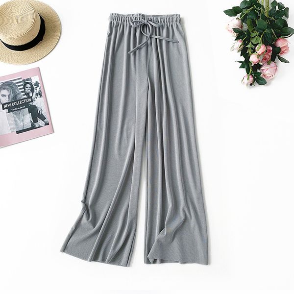 

2019 ice silk knitting pants directly barrel wide leg pants trousers woman thinning leisure time pants, Black;white