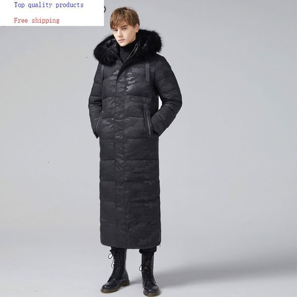 

2020 men's down jacket long winter 90% white down jacket men camouflage coat for men fur collar 00100 kj3284, Black
