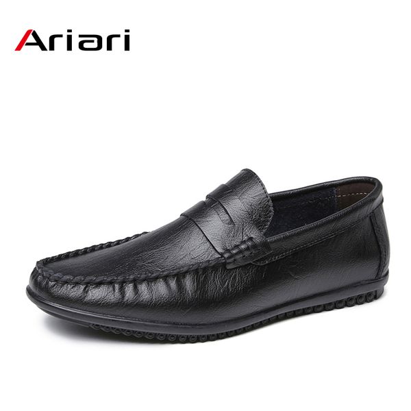 

men loafers shoes casual spring summer soft split leather man flats moccasins breathable slip on driving shoes big size 37-46, Black