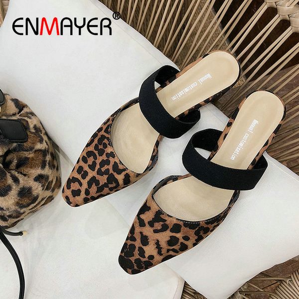 

slippers enmayer kid suede shallow square heel mules shoes women fashion 2021 summer outside leopard woman 34-39, Black