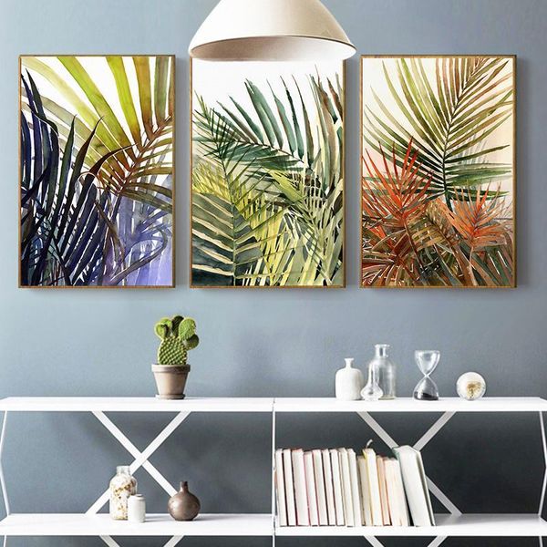 

скандинавский акварельный стиль красочный лист растения холст живопись настенное искусство плакат картина печать пейзажная картина домашнее