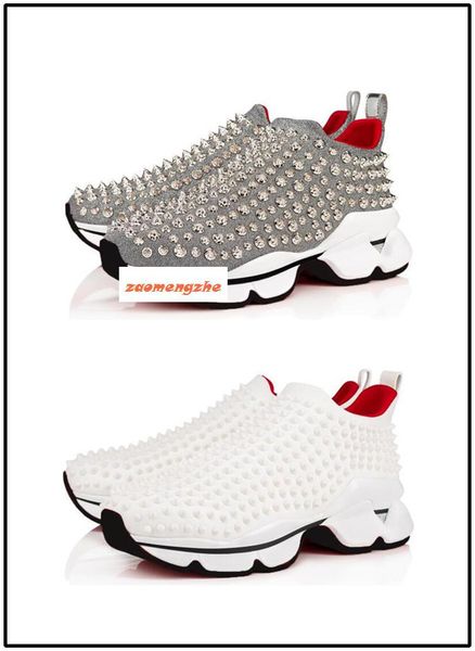 

red bottom spike sock casual shoes, red sole flats with krystal spikes, 30mm black & white women & men sneakers us 7