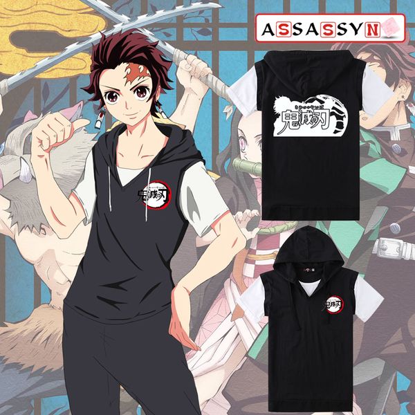 

anime demon slayer: kimetsu no yaiba kamado tanjirou cosplay t-shirt short sleeve hooded t shirt men women fashion tee, White;black