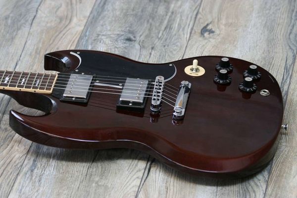 

custom thunderstruck ac dc angus young signature sg aged cherry wine red mahogany body electric guitar lightning bolt inlays