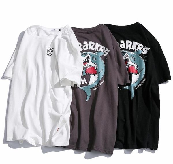 

новый дизайнер футболка акула печать смешного бокса короткий рукав футболка лето мужской личность вокруг шеи tee мужских рубашек припуска m, White;black
