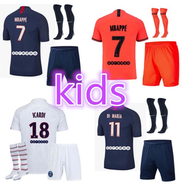 

2019 2020 paris kids kit soccer jersey maillot 19 20 aj mbappe icardi enfant maillot de foot uniform paris air football shirt kit, Black