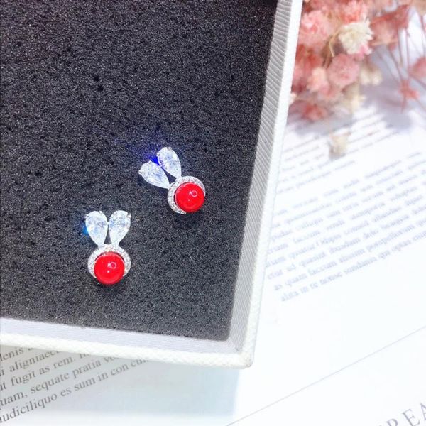 

korean personality simple red pearl earrings fairy silver stud earrings for women fashion jewelry sale, Golden;silver
