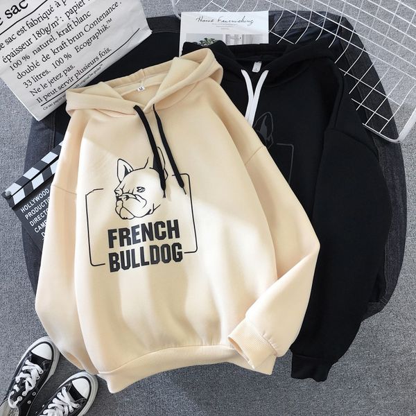 

women sweaters 2019 funny cartoon printed dog fashion pullovers long sleeve casual hooded autumn winter basic, White;black
