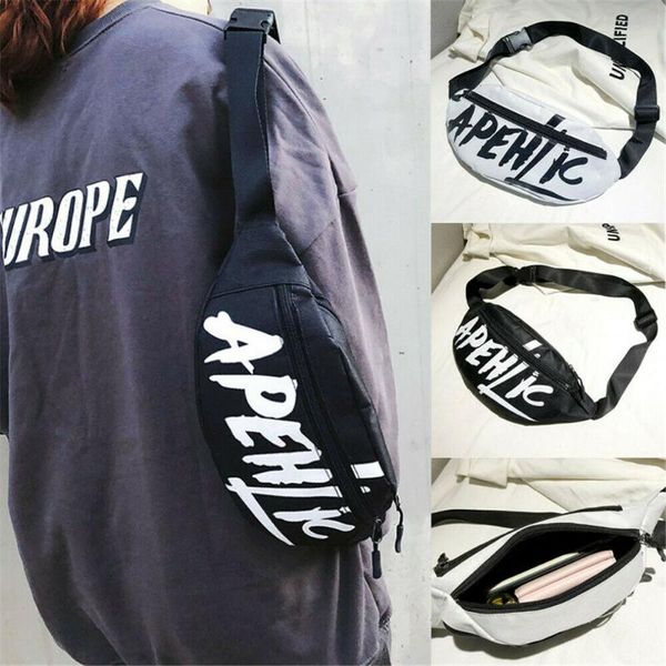 

fashion cool hip-hop letter print canvas waist pack bum bag belt money pouch travel fanny pack