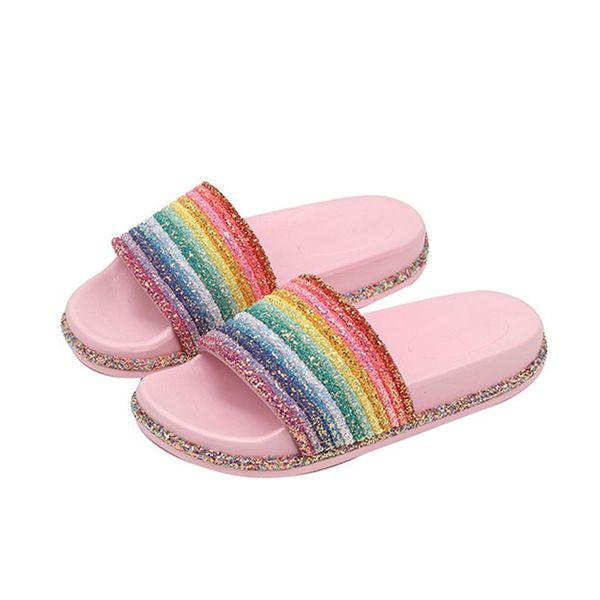 

asileto ladies slippers summer women slides slippers home bathroom outdoor beach shoes woman rainbow outside pantufas, Black