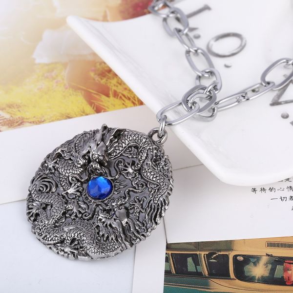 

Retro Steampunk Pendant Necklace Dragon Blue Crystal Gothic Vikings Punk Man Jewelry Bijoux For Men Silver Plated Collares Mujer