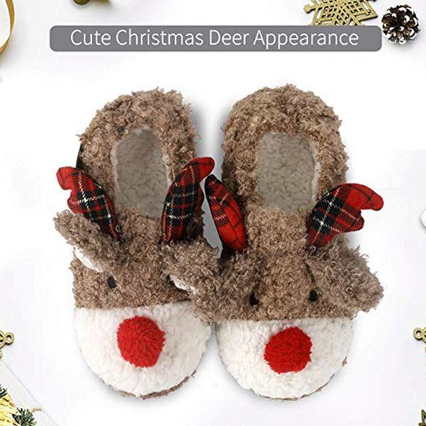 

winter womens plush warm slippers cute deer plush shoes non-slip home indoor slipper o66, Black