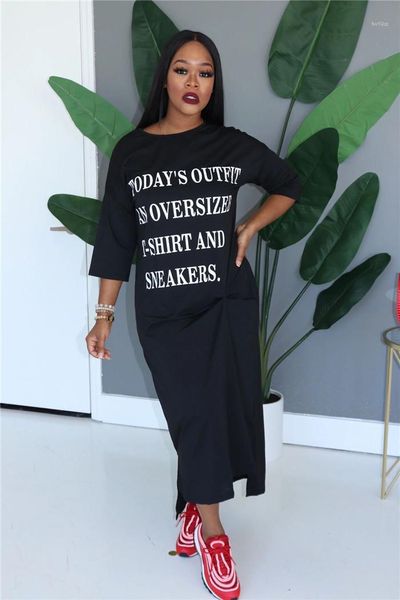 

loose t dress summer designer crew neck long tshirts split irregular dresses females casual clothes womens letter print, Black;gray